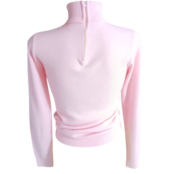 Vintage Women's Small Sweater Turtleneck Pink Back Zipper 1970's Soft Knit - Picture 5 of 7